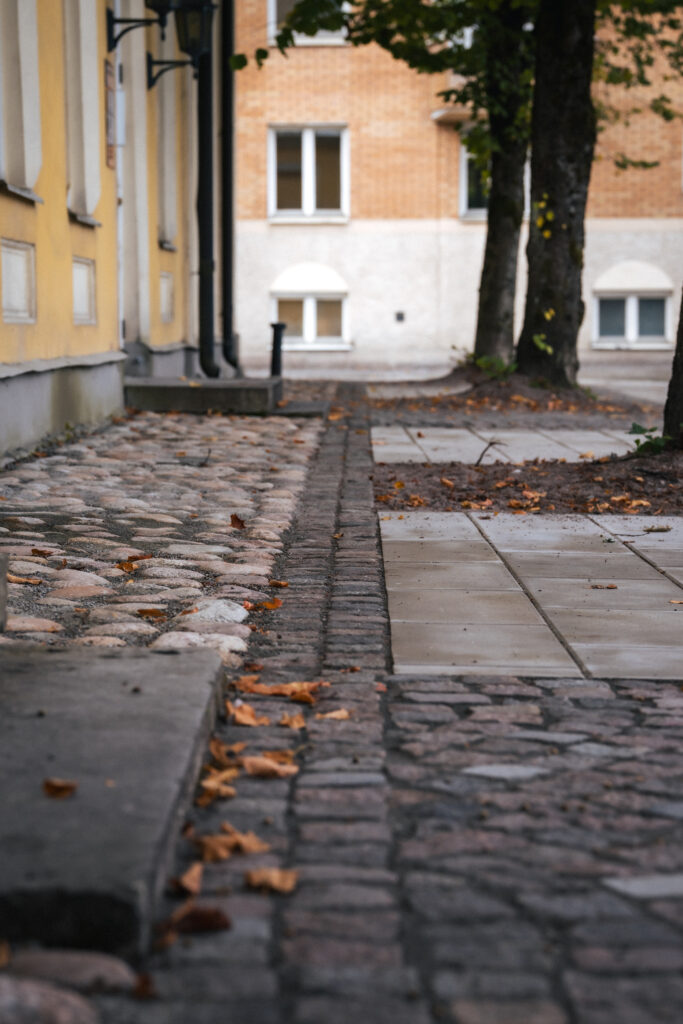 Kullersten och smågatsten vid Trädgårdsgatan och stadsträdgårdshuset i Karlstad